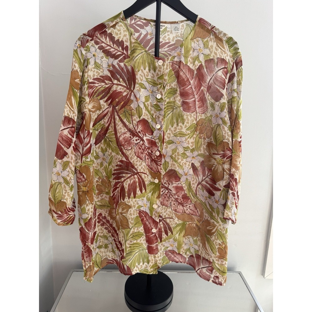 Laura Ashley Womens 2X Silk Tunic Cottagecore Floral Lightweight Cruise Vacation
